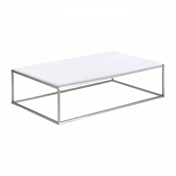 Table basse rectangle blanc laqué et acier brossé KENDO