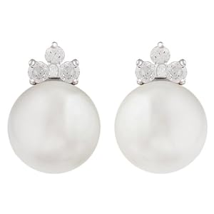 JanKuo 11 mm Cubic Zirconia CZ Fresh Water Pearl Titanium Post Allergy Free Stud Earrings with Gift Box