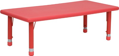 Flash 24''W x 48''L Height Adjustable Rectangular Red Plastic Activity Table