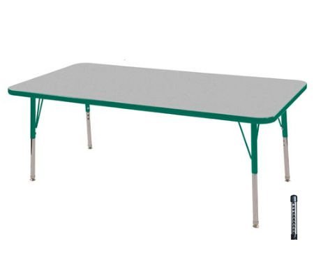 Early Childhood Resource ELR-14111-GGN-C 30 in. x 60 in. Gray Rectangular Adjustable Activity Table with Green Chunky Leg