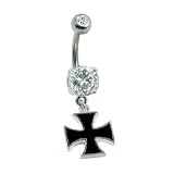 14 Gauge 3/8 Black Iron Cross Charm - Surgical Steel Curved Barbell For Tongue Area