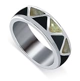 Sterling Silver Mother of Pearl Black Onyx 7 MM Band Navajo Native American Style Ring