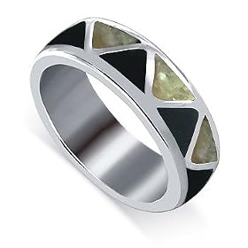 Sterling Silver Mother of Pearl Black Onyx 7 MM Band Navajo Native American... by American Pearl Jewelers