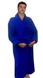 Basic Solid Ribbed Terry Velour Men's Bathrobe, 100% Cotton, Long, Blue, One Size