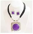Silver Casting Purple Stone Necklace and Earrings Set Fashion Jewelry