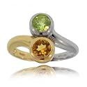 Two Tone Yellow White Gold Peridot Citrine Ring Size 7