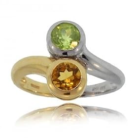 Buy Two Tone Yellow White Gold Peridot Citrine Ring Size 7 by GemAffair