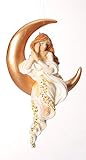 Angel Girl on Sliver Moon Gold White Glitter Christmas Ornament #144939