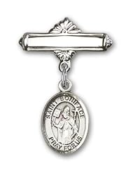 Sterling Silver Baby Badge with St. Boniface Charm and Polished Badge Pin