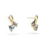 14K Yellow Gold Genuine Trillion Aquamarine and Diamond Ribbon Earrings