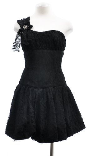 Jill Stuart Black One-Shoulder Embellishment Detail Lace Corset Bubble Dress