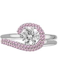Ann Harrington Jewelry 14k White Gold Genuine Pink Sapphire Antique Style Pave Halo Ring Wrap Enhancer
