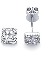 14k White Gold Princess Square Diamond Stud Earrings (G-H Color, I1 Clarity)