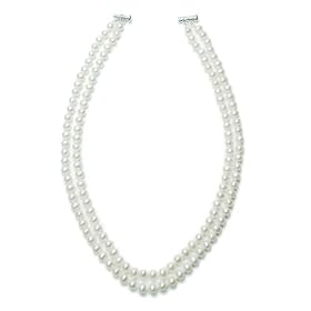 Sterling Silver 2-Row White A Grade 6.5-7mm Freshwater Pearl Necklace, 17 and... by Amazon.com Collection