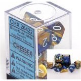 Chessex Dice: Polyhedral 7-Die Gemini Dice Set - Blue and Gold w/White