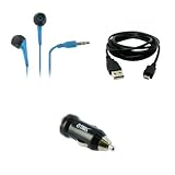 Lg Headphone Adaptor:EMPIRE LG Xpression C395 3.5mm Stereo Earbud Headphones (Blue) + USB Car Charger Adapter + USB 2.0 Data Cable + [EMPIRE Packaging]