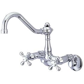 Kingston Brass KS3221PL Vintage Wall Mount Kitchen Faucet, 4" - 9" Adjustable Spread, Chrome
