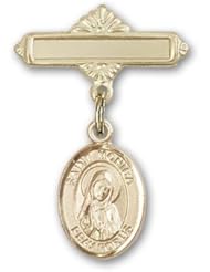 Gold Filled Baby Badge with St. Monica Charm and Polished Badge Pin