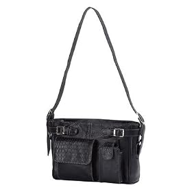 Embassy Genuine Leather Handbag/Purse With Alligator Embossed Trim ~ Black In Color