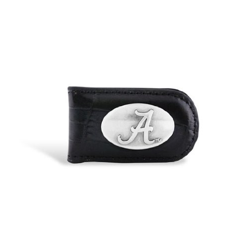 NCAA Alabama Crimson Tide Black Crocodile Leather Magnet Concho Money Clip, One Size