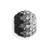 Black Silver Gray Fading Color Crystal Ball Story Bead Slide-on Charm Sterling Silver