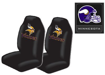 3-Piece Minnesota Vikings Automotive Interior Gift Set - A Set of 2 NFL Licensed Universal-Fit Front Bucket Seat Covers and One Official NFL Licensed Team Helmet Logo Air Freshener Pine Forest Scent