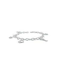 Sterling Silver 925 Italian Lucky Horn -Star-Floating Heart Charms Bracelet