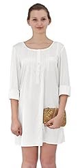 Scoop Neck Pleated Shift Crepe/Polyester Tunic/Mini Dress 