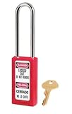 Master Lock 411LTRED Keyed Different Safety Lock Padlock, Extra Length Shackle, Red