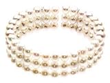 Sterling Silver and Freshwater Cultured Pearl 3 Row Cuff Bangle Bracelet - 7.5 Inch / 5.5-6 MM