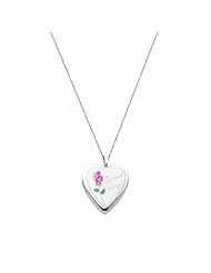 Sterling Silver Pink Enamel Engraved Heart "Quince Anos" Locket Pendant (0.8" or 20mm Height) with 1.0mm Rolo Cable Chain - 20" Inches