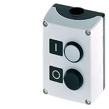Siemens 3SB38 02-0DA3 Standard Operator Enclosure and Pushbuttons, Molded Plastic Enclosure, 2 Pilot Devices, 1 NO Green "I" Labeled Pushbutton, 1 NC Red "O" Labeled Pushbutton