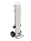 RWM Casters Aluminum Convertible Hand Truck with Loop Handle and Aluminum Deck, 10" Nylon Core/Rubber Wheels, Extruded Aluminum Nose Plate, 500 lbs Load Capacity, 61" Height, 14" Width x 7-1/2" Depth