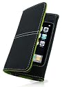 (ONE) BLACK Flip Leather Case with GREEN Internal Liner and Magnetic Closure For Apple iPod Touch iTouch G1 G2 Generation 1 and 2