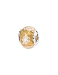 Sterling Silver Gold/White Flower Italian Murano Glass Charm