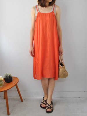 インド綿 レーヨンキャミワンピ 無地 オレンジ ロング丈(100cmサイズ)