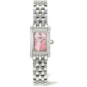 Longines watch, Pink Mother of Pearl, Stainless steel, Invisible double locking clasp, this Longines watch has, Swiss quartz, Sapphire, 5.5 mm, 30 meters(100 feet), 16 mm X 20.4 mm, Stainless steel,