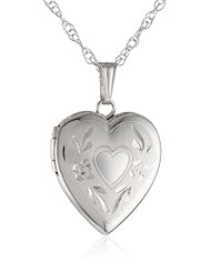 14k White Gold Engraved Heart Locket, 18"