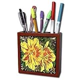 Sandy Mertens Botanical Garden - Yellow Daylilies Painting Style - Tile Pen Holders-5 inch tile pen holder