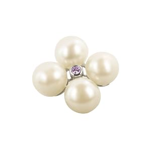 Sterling Silver White Freshwater Cultured Pearl and Amethyst Brooch (9-9.5mm) by