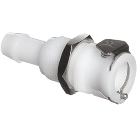 Female Panel Mount Open Flow Connector, 700 Series Barbs, 3/8" (9.5 mm) ID Tubing, Natural Acetal