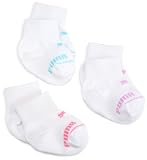 Puma Infant 3 Pack Quarter Crew Socks, White/Bright, 2-4T