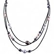 Sterling Silver (Dyed) Multicolor Fresh Water Cultured Pearl Black Rubber Necklace - 17.5"