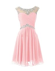 Junior Chiffon  Flowy Empire   Waistline Cocktail Short Homecoming Dress/Bridesmaid Dress/Prom Dress/Party Dress  With Rhinestones