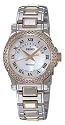 Seiko Premier Ladies Two Tone Watch 48 Diamonds Case Mother of Pearl Dial SXD774P1