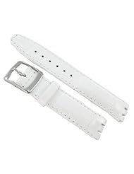 17mm Genuine Leather Alligator Grain Padded White Watch Band Fits Swatch