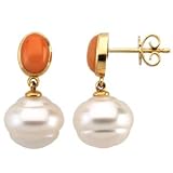 14K Yellow or White Gold Paspaley South Sea Cultured Pearl and Coral Earrings - Various Sizes