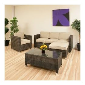 Rattan 4 piece garden sofa set indoor outdoor brn nat G