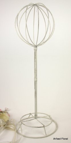 Iron Hat Stand Wire Ball - Tall Antique White Metal