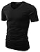 Doublju Mens V-Neck T-shirts with Short Sleeve BLACK ,Large / US Medium